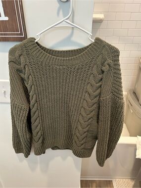 SO Olive Cable-Knit Scoopneck Sweater